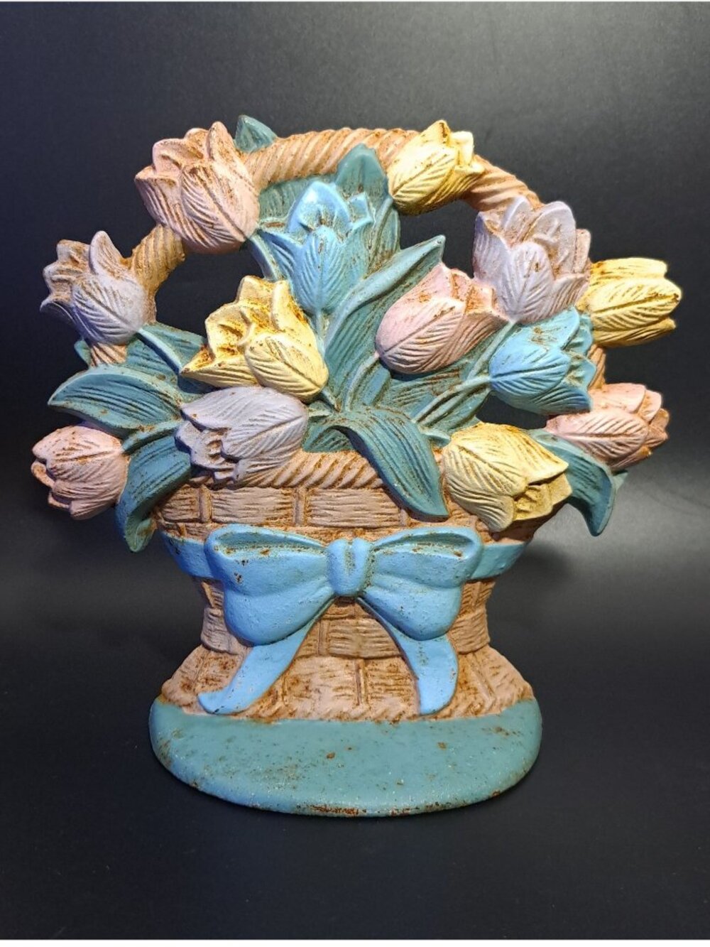 Cast Iron Door Stopper Midwest Imports Tulips In A Basket Vintage